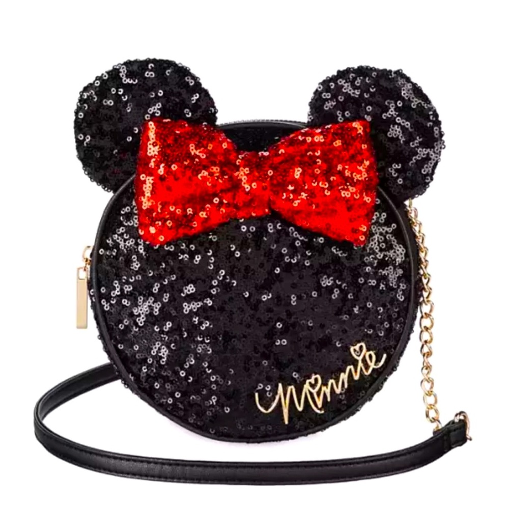 DISNEY Minnie Mouse Sequin Crossbody Vegan Leather Purse Bag Women’s Like New
